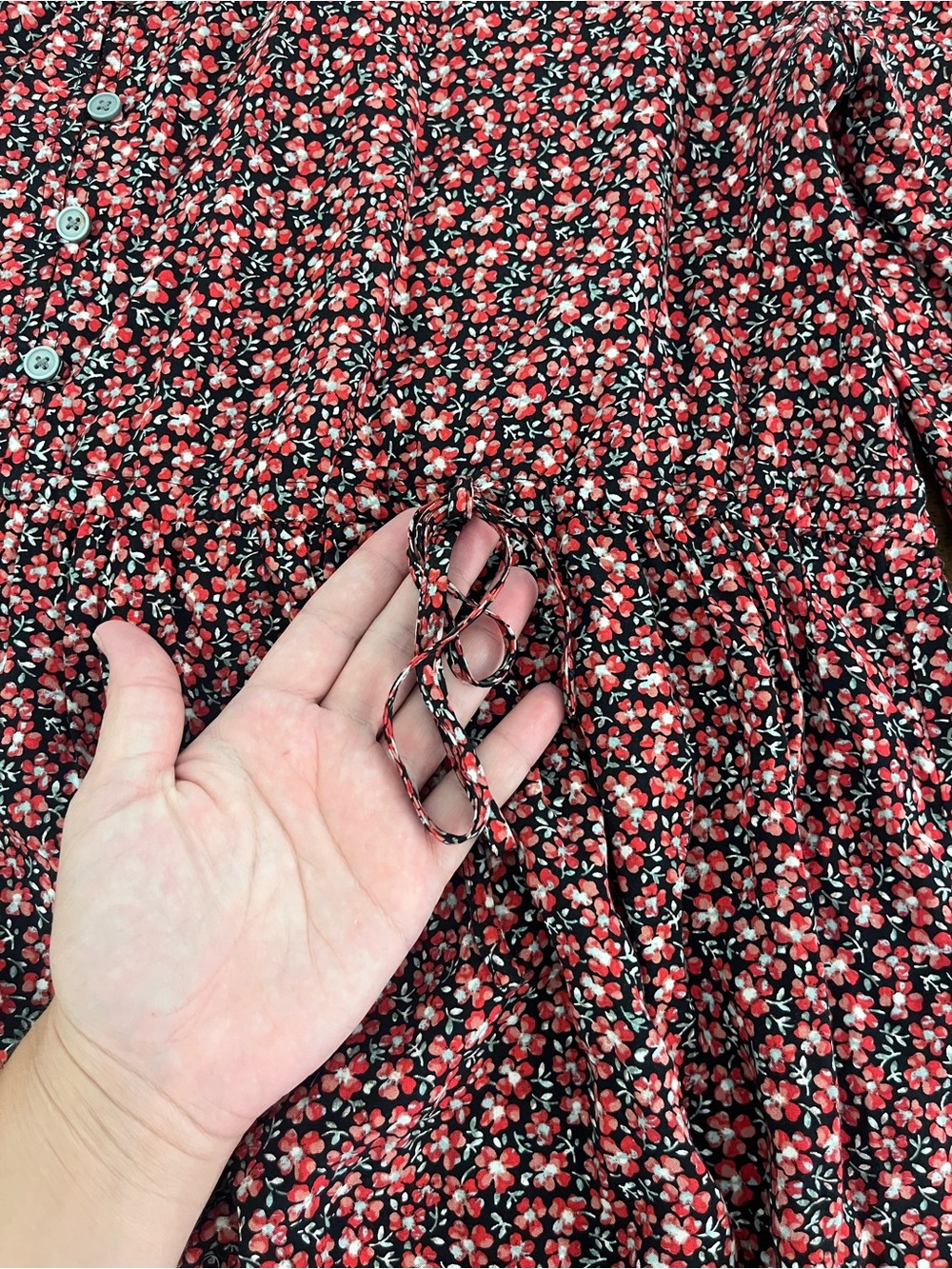 LOFT Black and Pink Floral Dress With Adjustable Ties and Buttons Flowy Large - Picture 6 of 9
